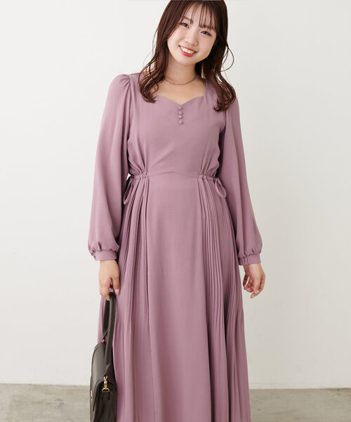 セール】【canami】ハートネック両サイドプリーツワンピース