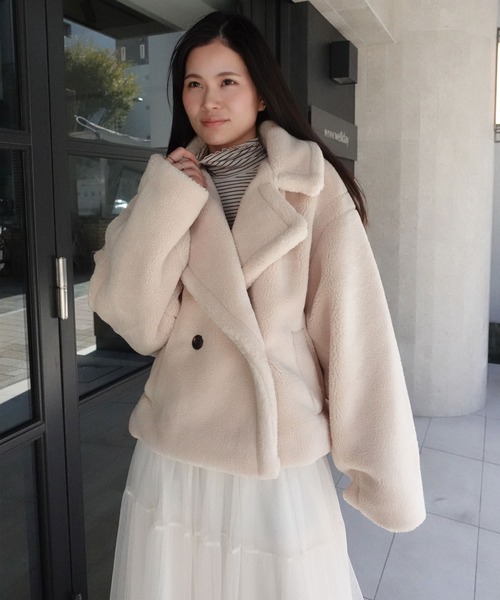 Theory】テディフリース ボア ショート丈 ピーコート ベージュ Theory