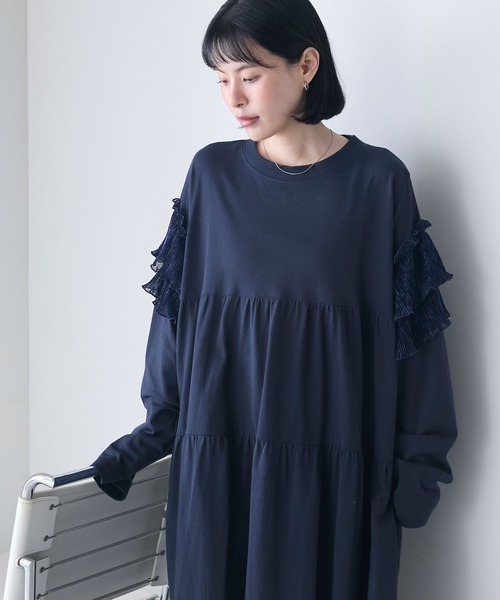 forksy.】ラメフリルロングスリーブティアードカットワンピース forksy