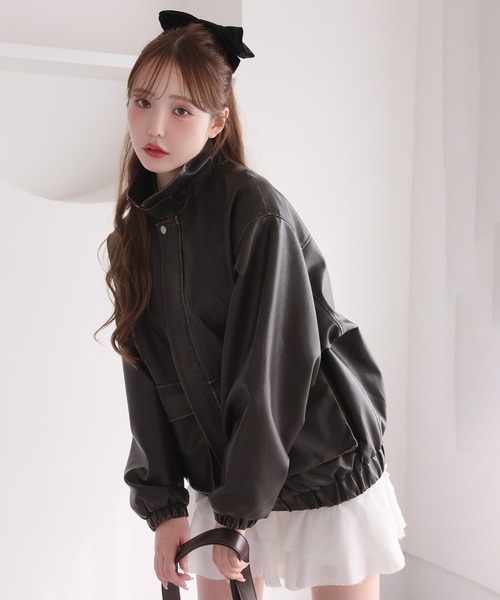 セール】オーバーサイズフェイクレザージャケット（ブルゾン）｜one