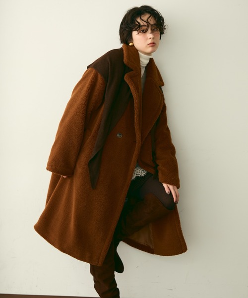 セール】ボアダブルロングコート（チェスターコート）｜Trish