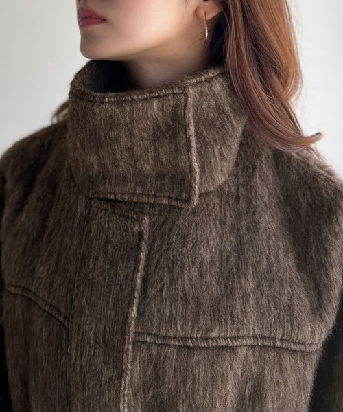 セール】暖かさとおしゃれを両立♪ミックスシャギースタンドカラー比翼