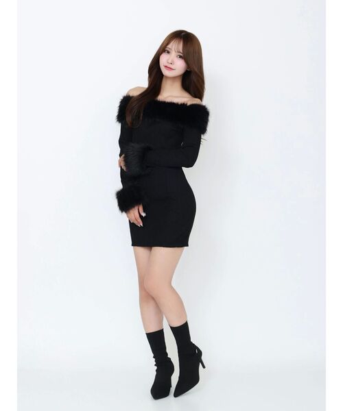 セール】フェイクファーオフショルミニワンピース（ワンピース