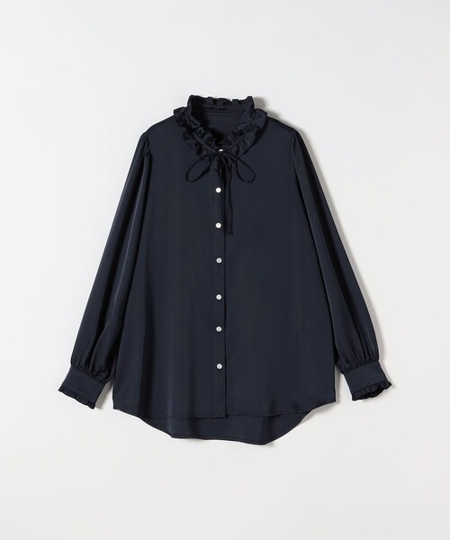 SHIPS any:〈洗濯機可能〉サテン フリル カラー リボン シャツ