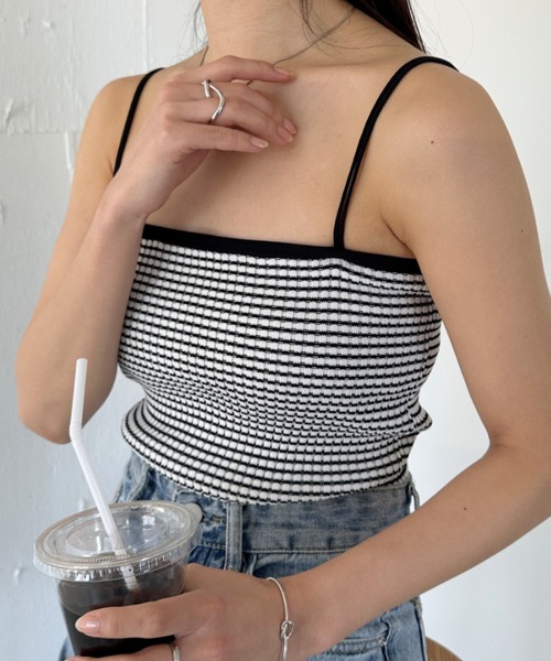 セール】【全23色】ダブルストラップ スクエア リブ キャミソール