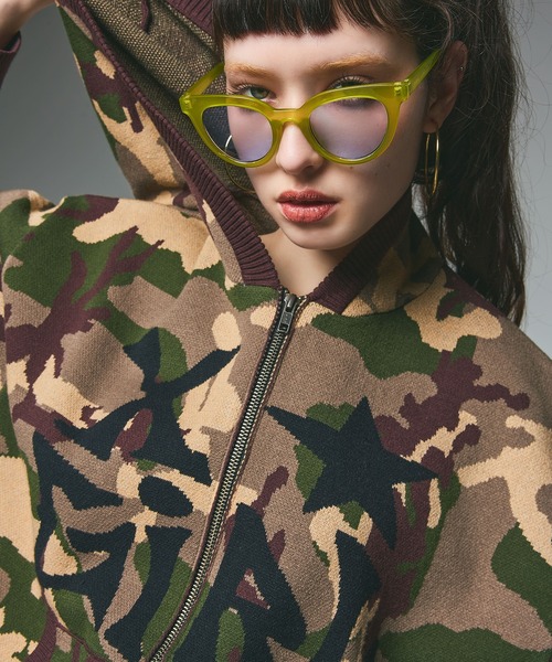 セール】JACQUARD KNIT ZIP UP HOODIE（ニット/セーター）｜X-girl