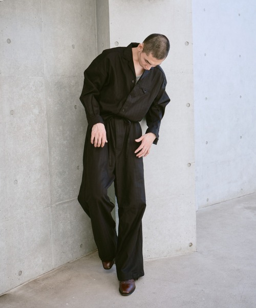 open collar belted assort l/s jump suit / 開襟ベルト付きアソート