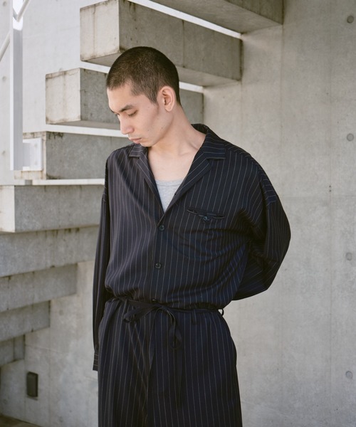 open collar belted assort l/s jump suit / 開襟ベルト付きアソート