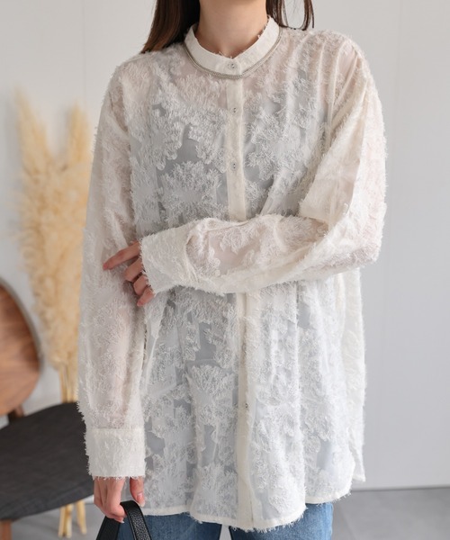 セール】ジャガードフラワーブラウス / シアーブラウス【レディース