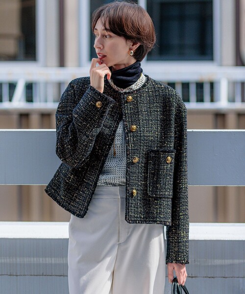 滝沢眞規子さん着用】GIOLICA ボタン ツイード ジャケット（ノーカラー