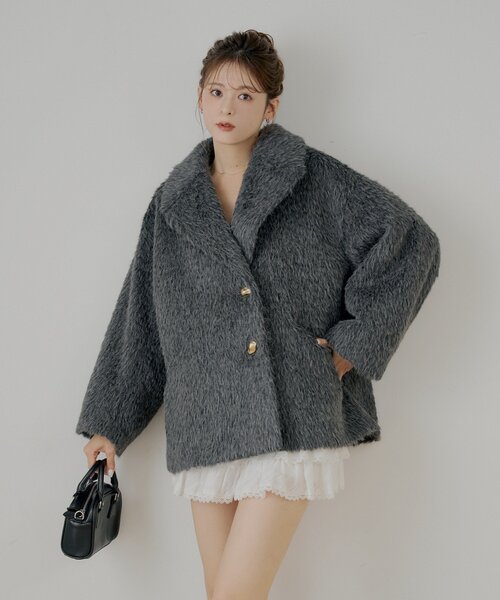 セール】金ボタンシャギーミディジャケットコート（その他アウター