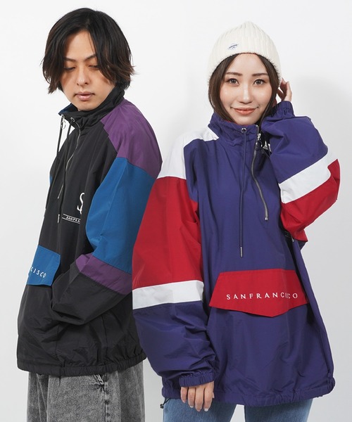 ナイロン ハーフジップ ブルゾン / オーバーサイズ ジャケット