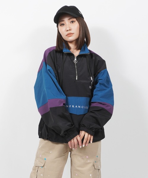ナイロン ハーフジップ ブルゾン / オーバーサイズ ジャケット