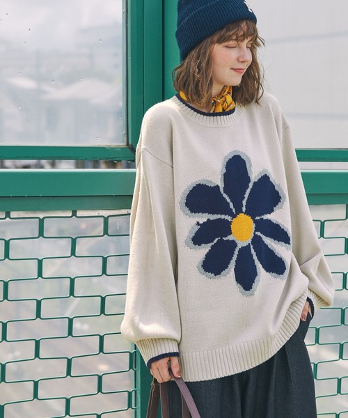 フラワージャガードニットプルオーバー MONO-MART LADY'S│MONO-MART