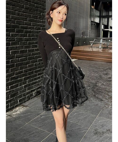 セール】ドッキングフレアミニニットワンピース（ワンピース