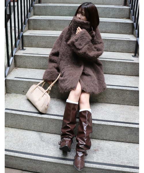 3wayスタンドカラーシャギーコート（チェスターコート）｜mellowneon