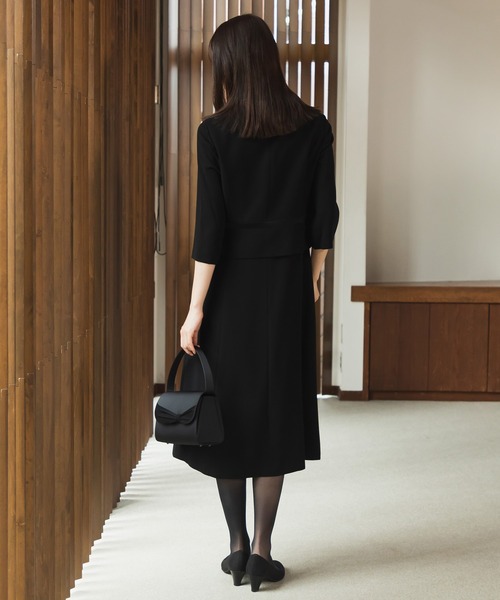 ゼクシィ1月号掲載】【喪服】【洗える】ノーカラー＆フレアワンピース