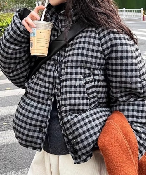 セール】【新色追加】チェック柄中綿ダウンジャケット（ダウン