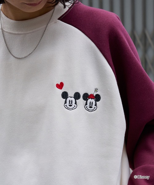 Disney】別注 Mickey&Minnie ミッキー＆ミニー/グラフィック 刺繍 裏