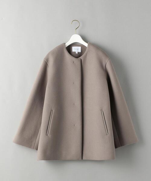 BEAUTY&YOUTH ビーバーノーカラーショートコート ナチュラル