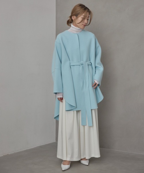 ◇ソフトウールリバーサークルコート（ノーカラーコート）｜LE PHIL