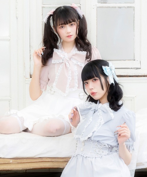 レースフリルたっぷり上品ボウタイリボンブラウス（シャツ/ブラウス