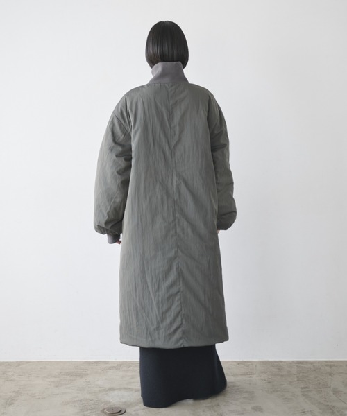 セール】撥水加工リブカラー中綿ロングコート（ダウンジャケット