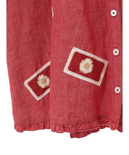 試着のみ】ピンクハウス 赤ダンガリー ひな菊ワッペン使い ブラウス