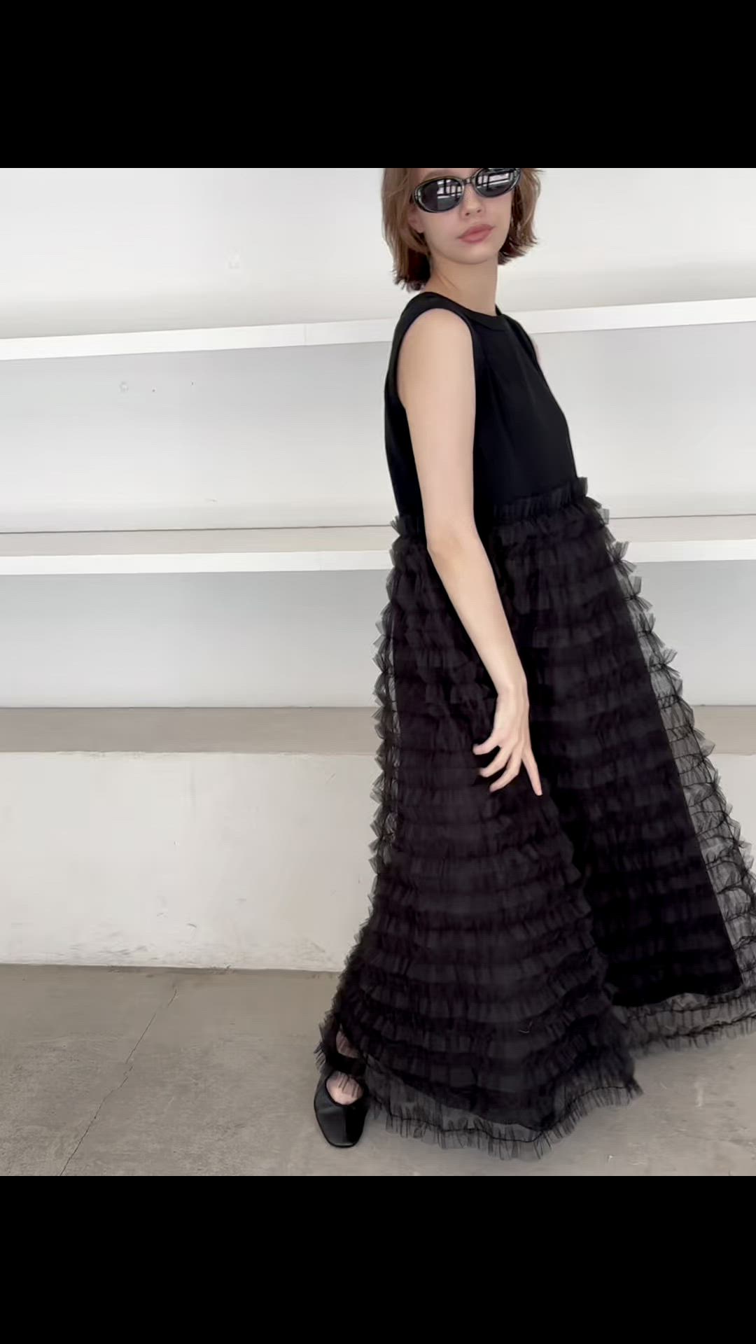 セール】ノースリーブドッキングチュールワンピース（ワンピース