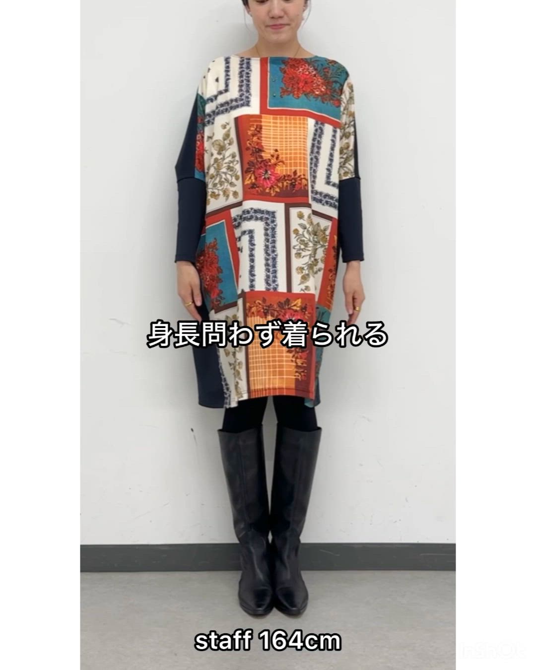 セール】スカーフパッチワークプリントワンピース（ワンピース