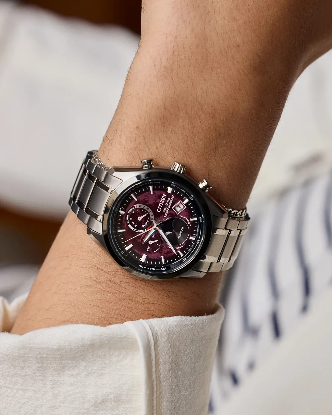 Tsuki-yomi A-T Red Dial Super Titanium Bracelet BY1018-55X | CITIZEN