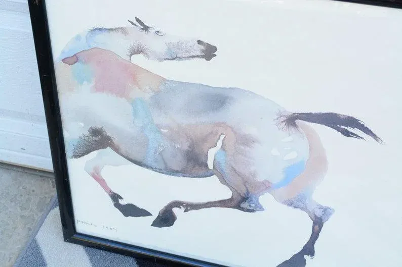 1980s Carol Grigg Painted Ponies Framed Lithograph Prints - A Pair