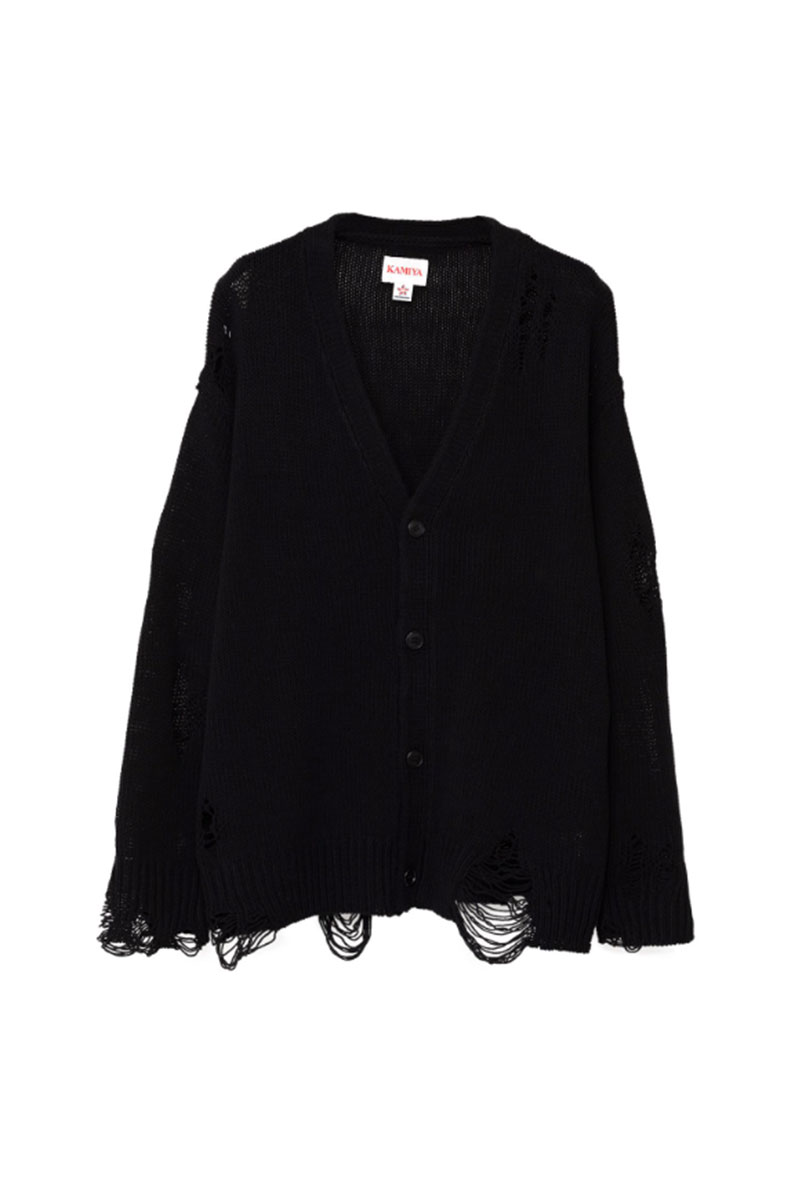KAMIYA Distressed Knit Cardigan (BLACK)