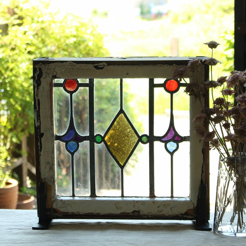 英国アンティークステンドグラス窓枠⁄ガラスウィンドウ⁄建具(84-212-6