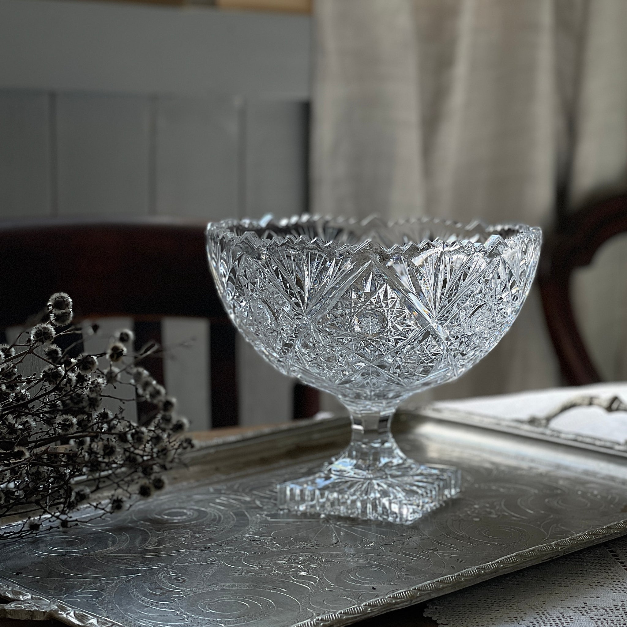クリスタルガラスの大きなボウル（直径20.5cm） イギリスアンティーク