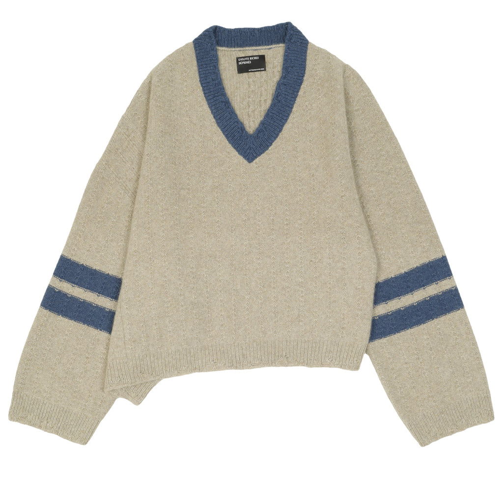 ENFANTS RICHES DEPRIMES - COLLEGIATE STRIPES ASYMMETRICAL SWEATER