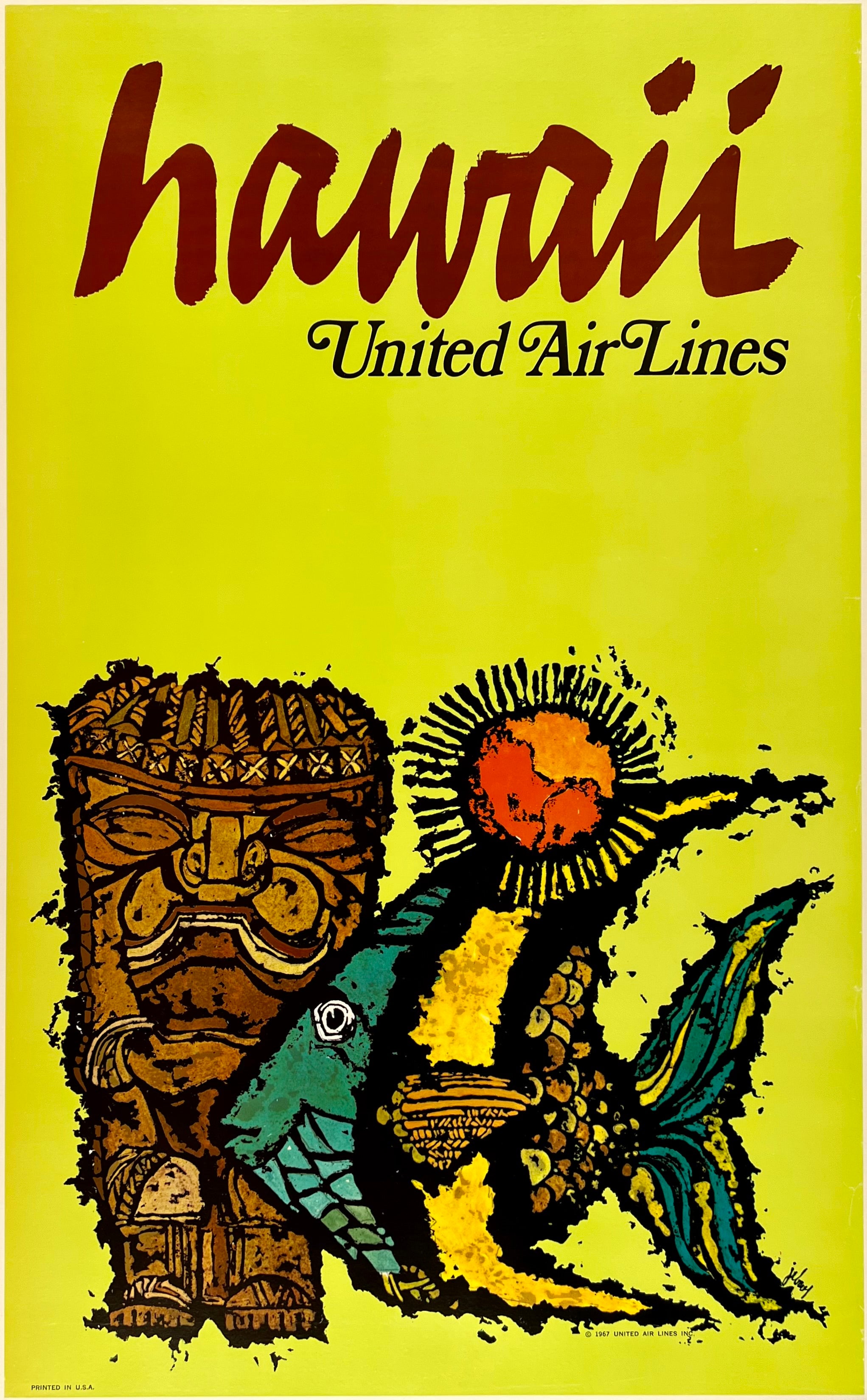 HAWAII UNITED AIR LINES ポスター 60s Hawaii United Air Lines
