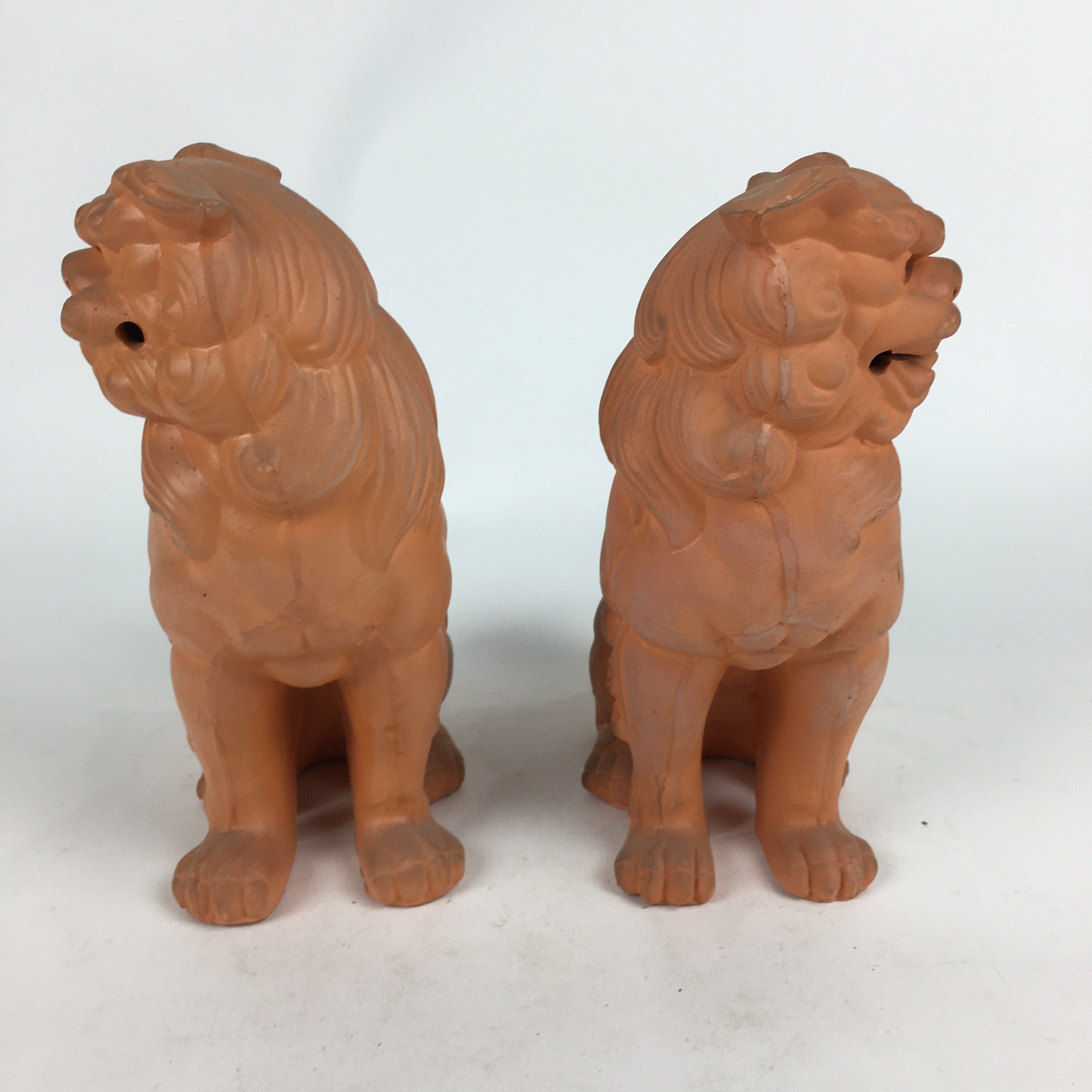 Japanese Okinawa Ceramic Shishi Lion Statue 2pc Set Vtg Foo Dog