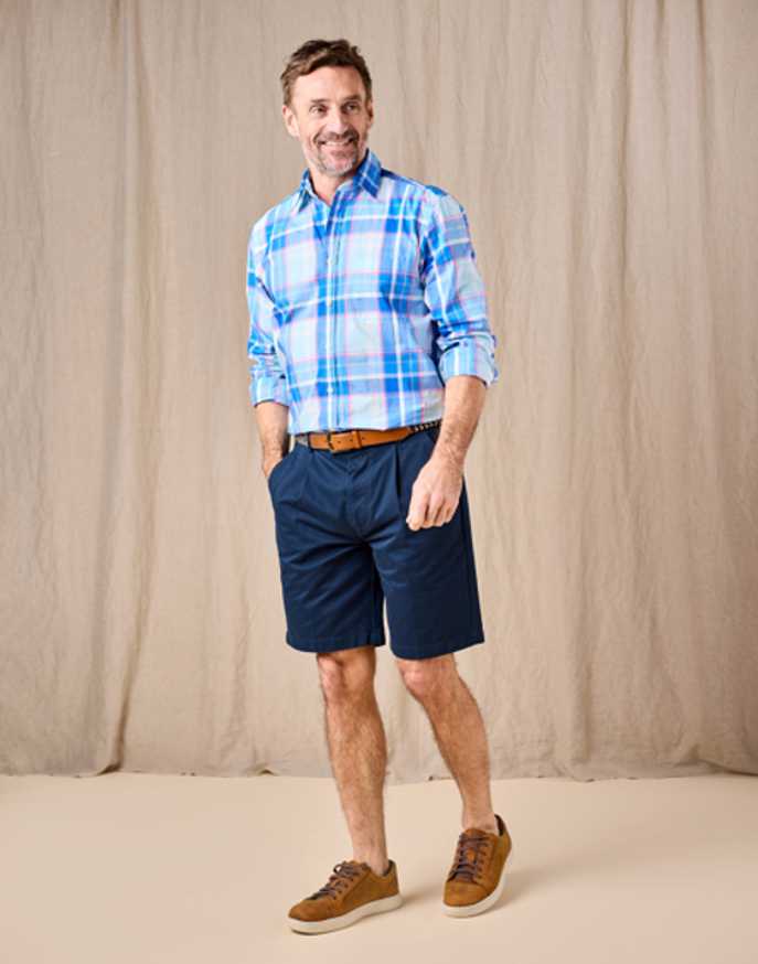 Pleated Front Shorts - Navy | Joseph Turner