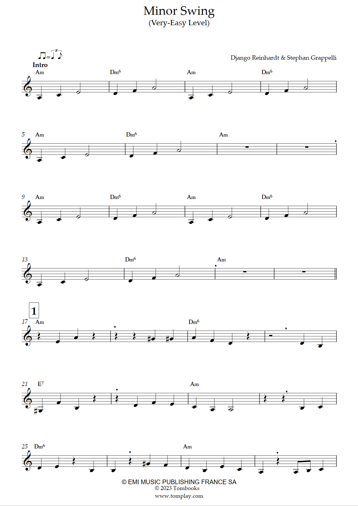 Minor Swing (超初級) (ジャンゴ・ ラインハルト) - クラリネット 楽譜