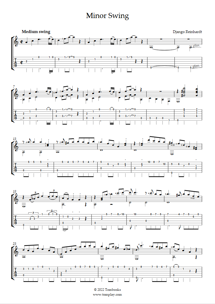Minor Swing (ジャンゴ・ ラインハルト) - ギター タブ譜と楽譜