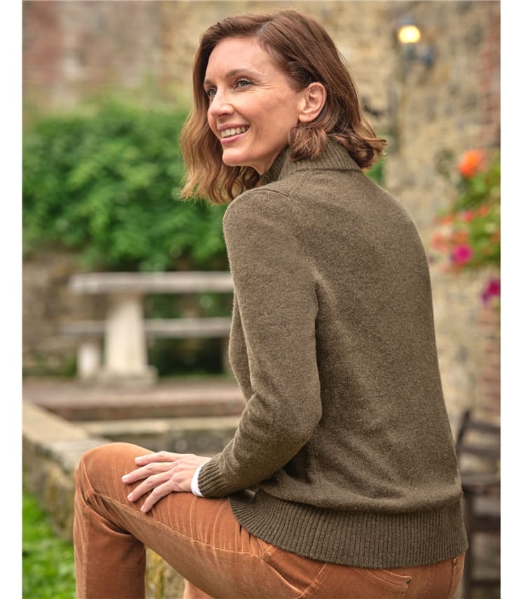 Brown Marl | Lambswool Zip Thru Cardigan | WoolOvers US