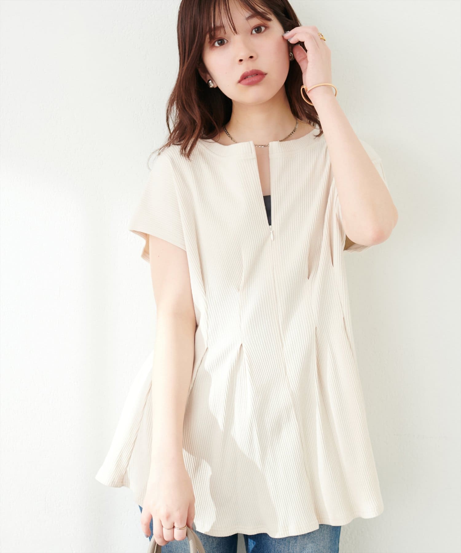 mamamo】テレコリブZIPあきTOPS | natural couture(ナチュラル
