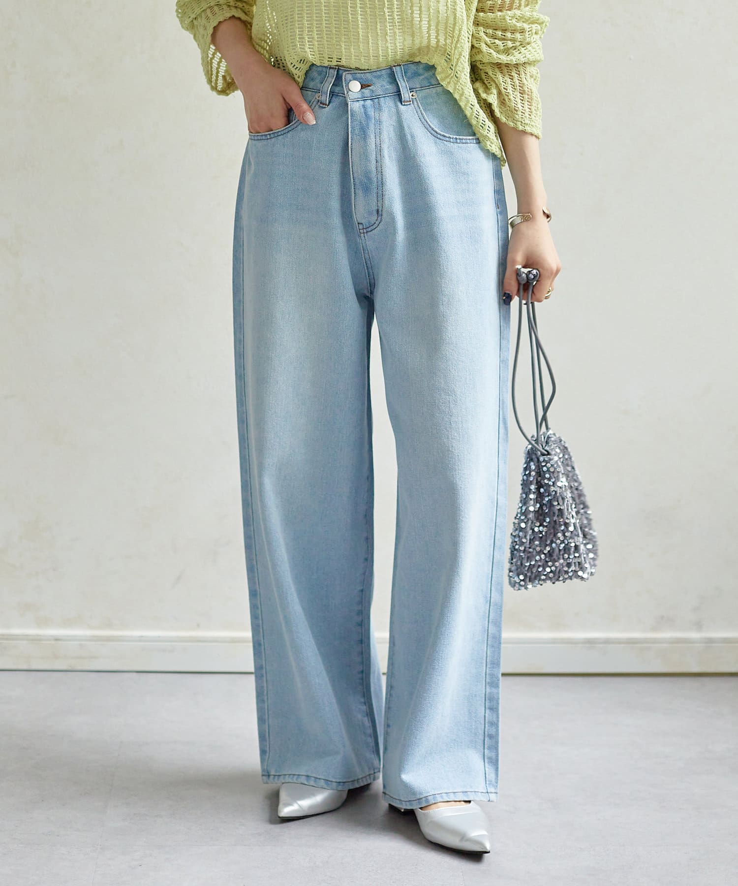 2サイズ展開／身長別サイズ比較動画あり】ハイウエストワイドデニム