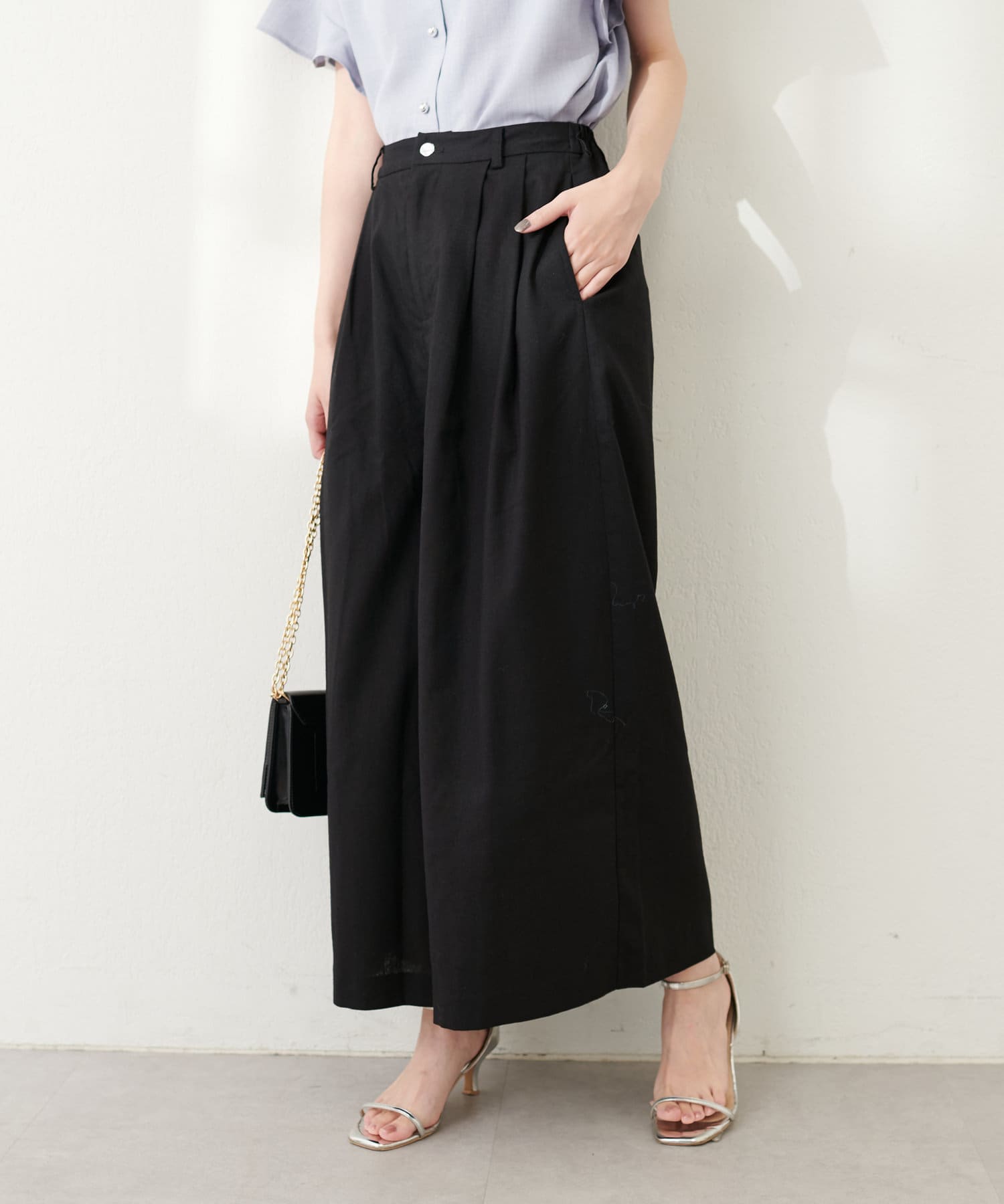 綿麻タックガウチョパンツ | natural couture(ナチュラルクチュール