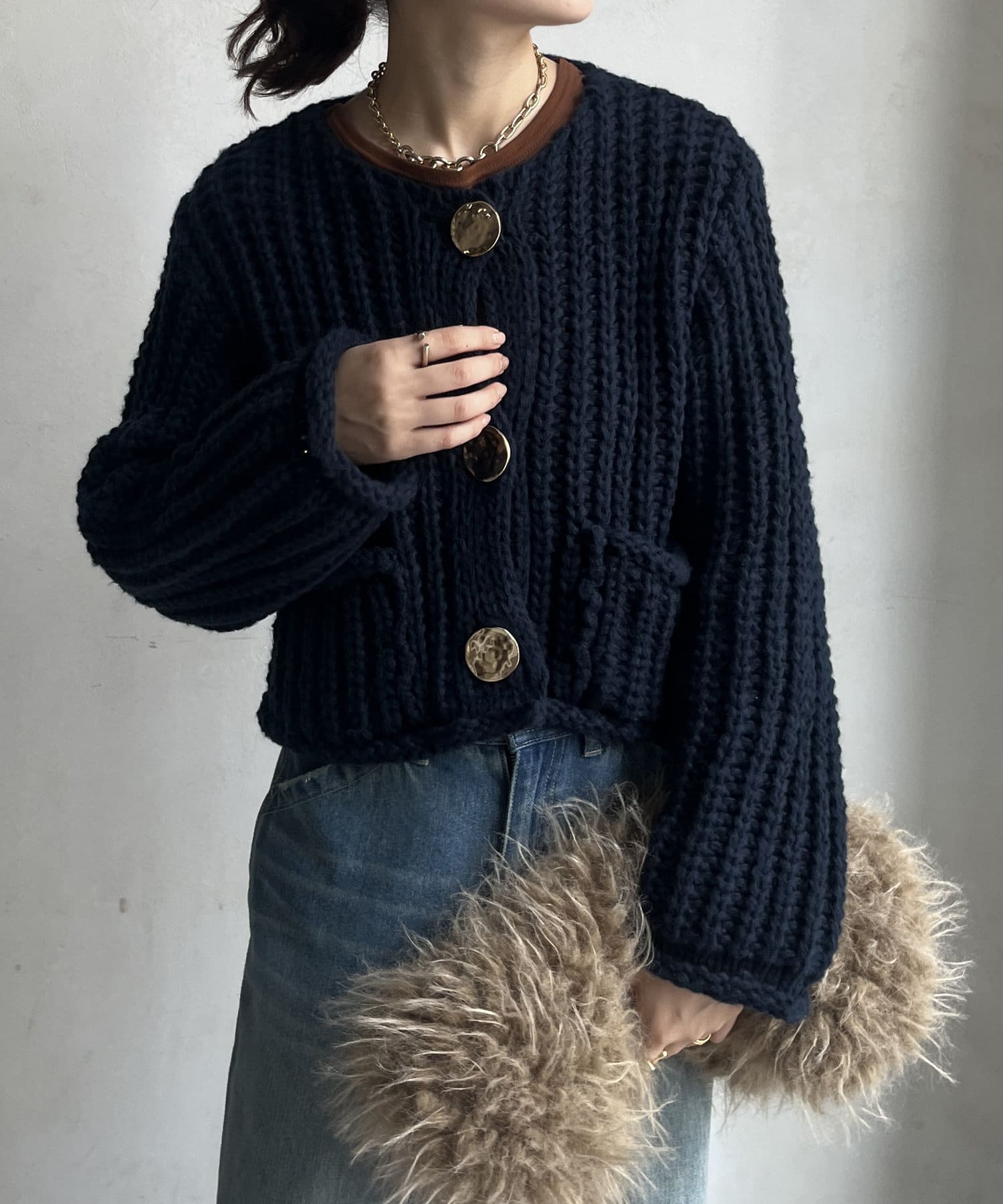 WEB限定】GOLDビッグボタンローゲージニットガーディガン | DOUDOU