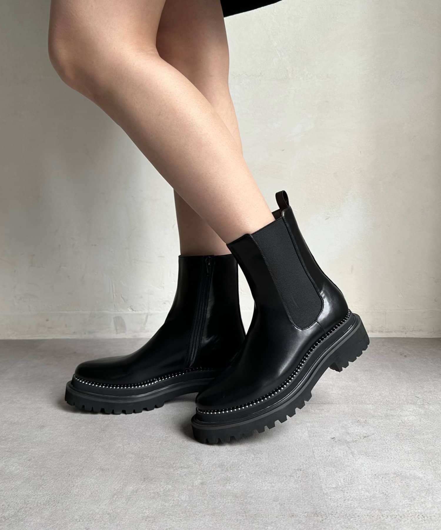 WEB限定】 スタッズコバサイドゴアブーツ | DOUDOU(ドゥドゥ