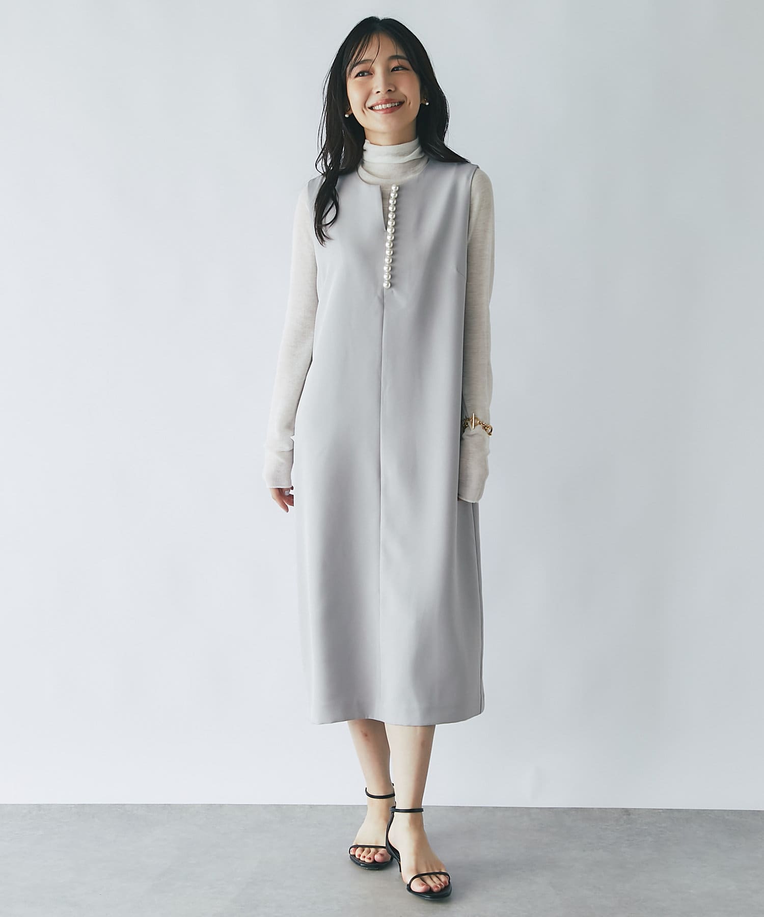 人気スタッフmiki監修・高身長サイズアリ】フロントビッグパールジャン