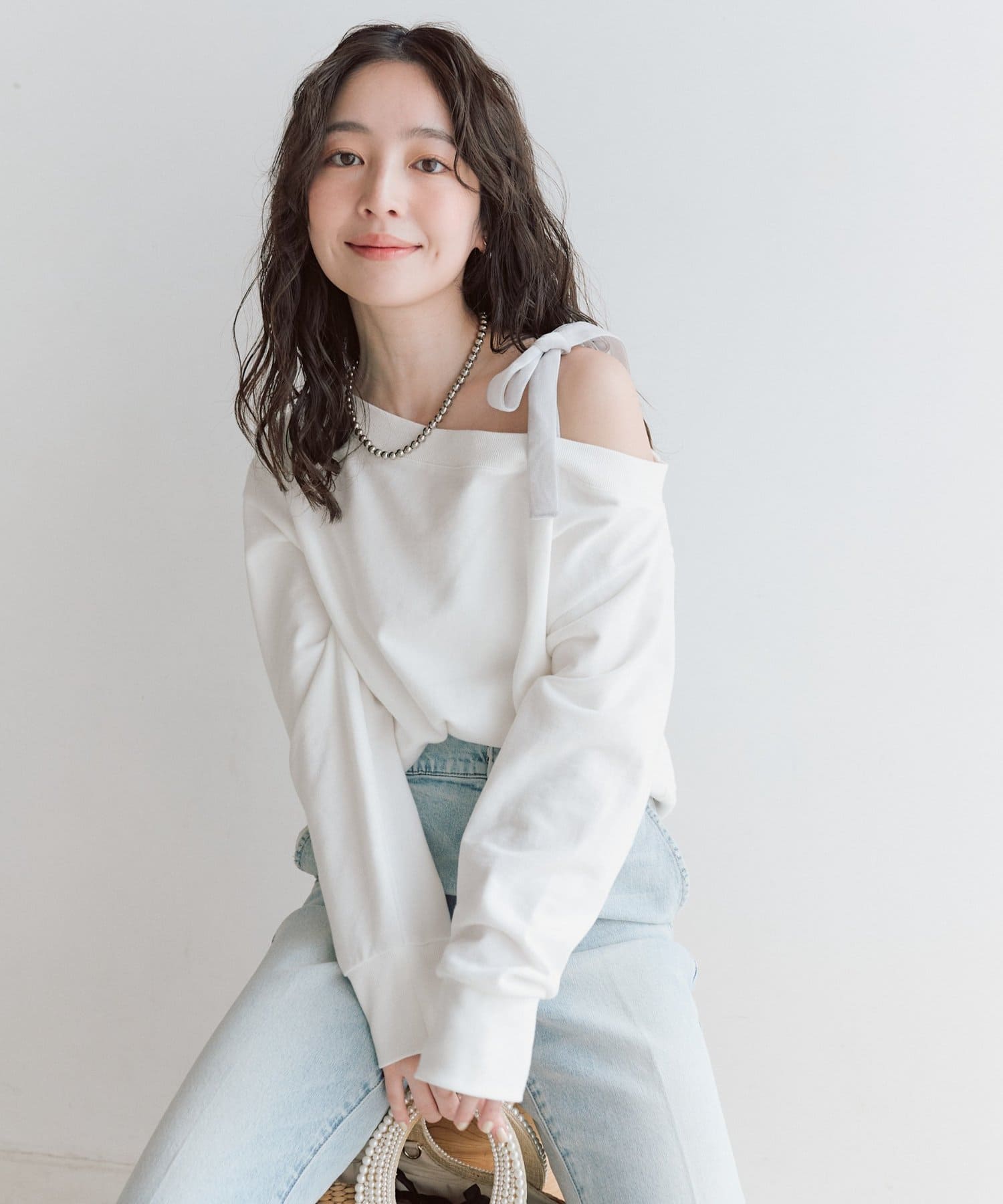 復刻！miki監修カラーあり】ミニ裏毛オフショルリボンプルオーバー