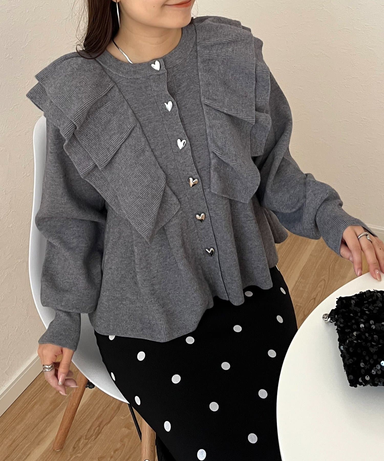 ハートボタンフリルペプラムショートカーディガン | prose verse